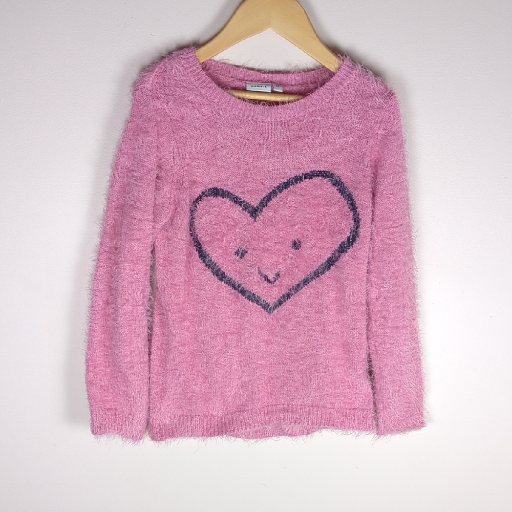 Name It Pink Eyelash Knit Heart Sweater - Size 6Y / 116
